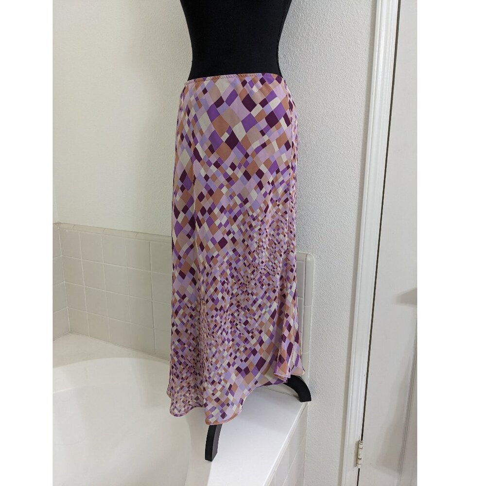 Express Purple Geometric Print Midi Slip Skirt - Size M